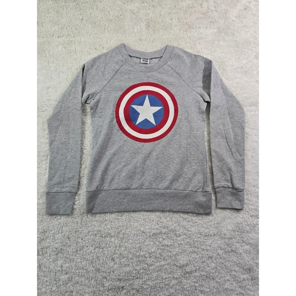 Marvel Captain America Shield Graphic Sweatshirt Gray Womens Medium Pullover
